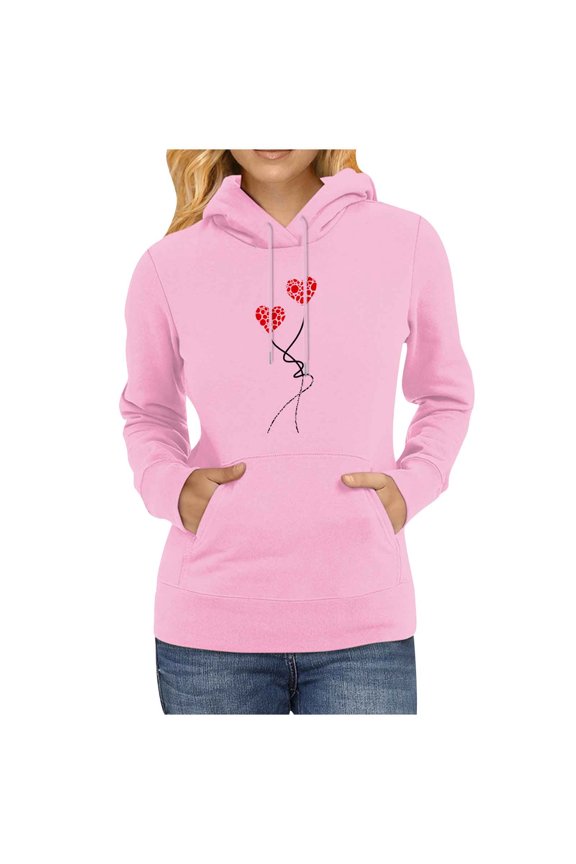 Women Hooded Solid Color Printing Drawstring Hood Long Sleeves Sweater Tops