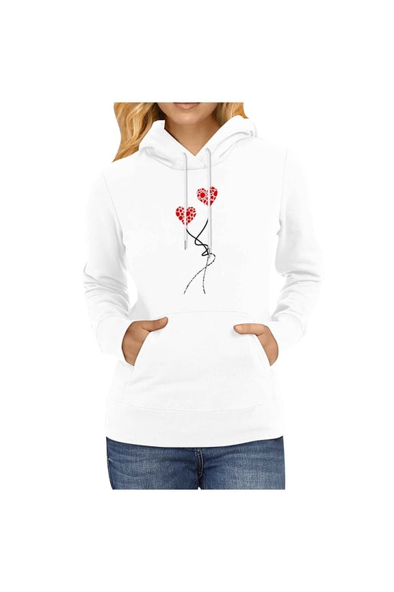 Women Hooded Solid Color Printing Drawstring Hood Long Sleeves Sweater Tops Clothes Sale