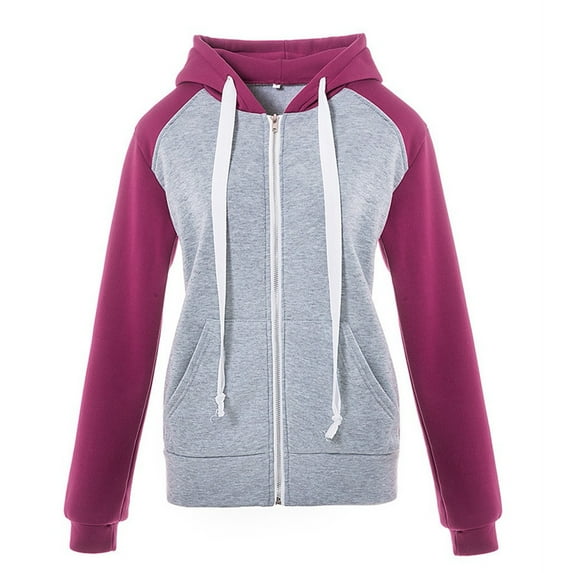 Fesfesfes Women Hooded Solid Splicing Loose Long Sleeve Tops Casual Hooded Sweatshirt