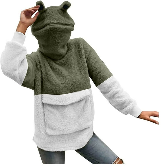 Fesfesfes Women Hooded Fashion Three-Dimensional Pocket Cute Design Pullover Sweatershirt Tops