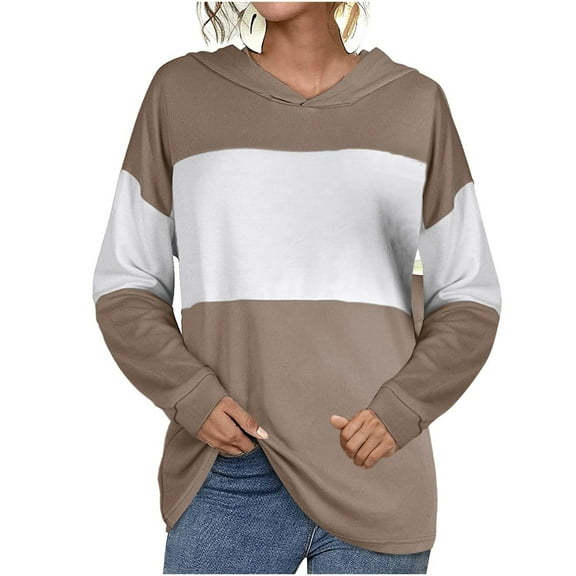 Fesfesfes Women Hooded Stripe Printing Loose Long Sleeve Tops Casual Sweatshirt Hoodied Under $10