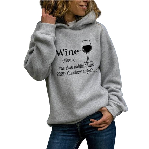 Fesfesfes Women Hooded Winter Fall Hoodie Long Sleeve Letter Print Sweatshirt Pullover Top Plus Size $10