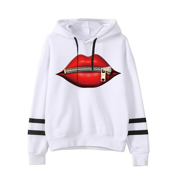 Fesfesfes Women Hoodie Casual Printed Long Sleeve Pullover Hoodie Two lines Tops