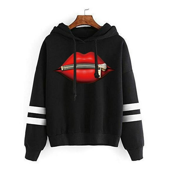 Fesfesfes Women Hoodie Casual Printed Long Sleeve Pullover Hoodie Two lines Tops Clothes Sale