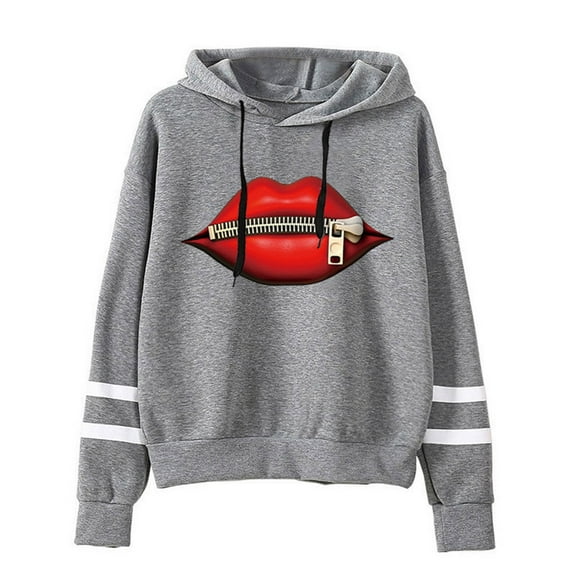 Fesfesfes Women Hoodie Casual Printed Long Sleeve Pullover Hoodie Two lines Tops Under $10