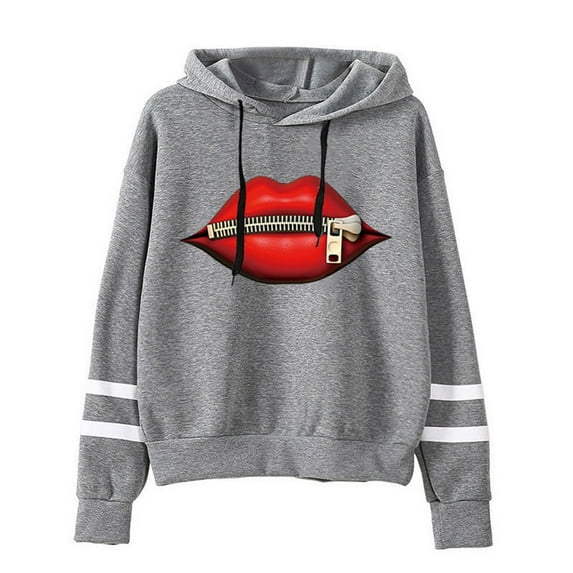 Fesfesfes Women Hoodie Casual Printed Long Sleeve Pullover Hoodie Two lines Tops Under $10