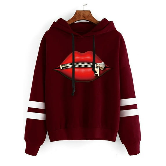 Fesfesfes Women Hoodie Casual Printed Long Sleeve Pullover Hoodie Two lines Tops Under $10