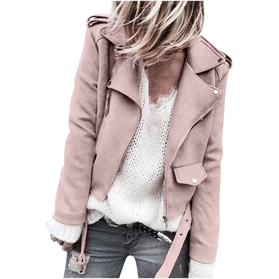 Fesfesfes Women Jacket Long Sleeve Open Front Short Outwear Zipper Jacket Coat Top Under $10