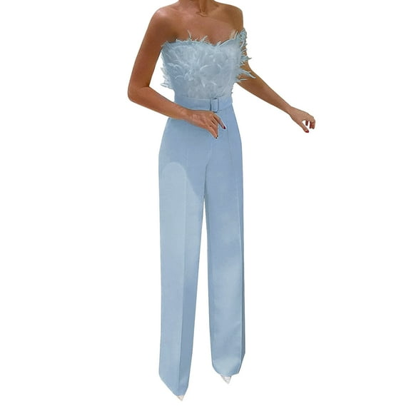 Fesfesfes Women Jumpsuits Slim Cut Waist Ruffle Casual Jumpsuit