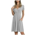 thumbnail image 1 of Fesfesfes Women Knee Length Dress Casual V-Neck Print Sun Dress Short Sleeve Dress Semi-Formal Mini Dress Gifts for Her Under 10$, 1 of 8