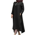 thumbnail image 1 of Fesfesfes Women Linen Robe Round Neck Loose Mu-slim Dress Pockets Long Sleeve Solid MId-Calf Long Dress, 1 of 9