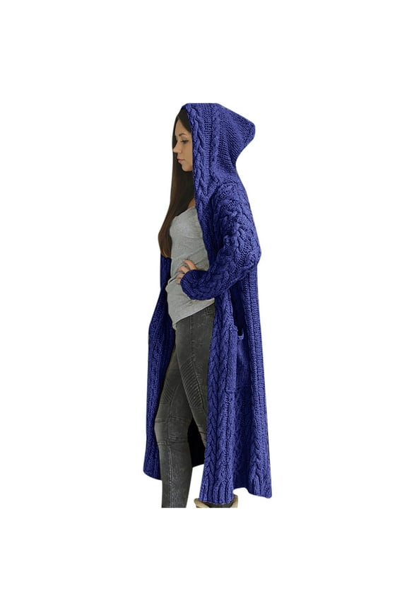 Women Long Cardigan Casual Long Sleeve Hooded Coat Solid Color Warm Sweater Ladies Maxi Tops Coat Plus Size $10