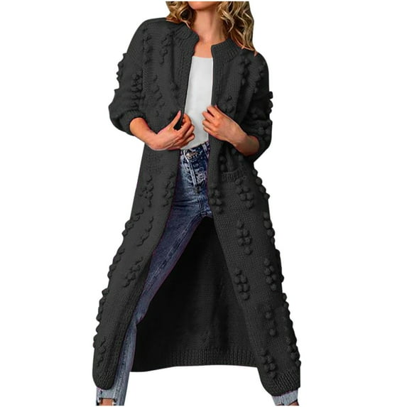 Fesfesfes Women Long Coat Casual Warm Solid Color Coat Long Outerwear Sweater Knit Cardigan