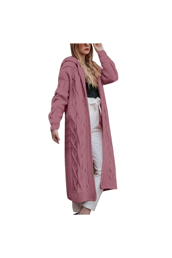 Women Long Coat Casual Warm Solid Color Coat Long Outerwear Sweater Knit Cardigan