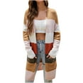 thumbnail image 1 of Fesfesfes Women Long Sleeve Sweater Cardigan Stripe Patchwork Sweater Knitted Pocket Long Cardigan, 1 of 6