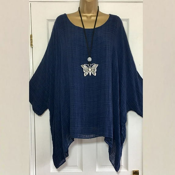 Fesfesfes Women Long Sleeve Tops O-Neck Short Sleeve T-Shirt Summer Solid Loose Blouse Tops