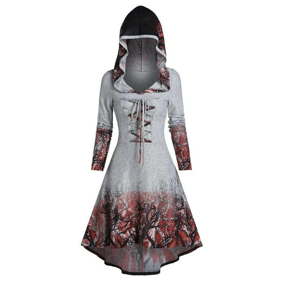 Fesfesfes Women Loose Tops Sweater Large Size Coat Retro Dress Hooded Elasticity