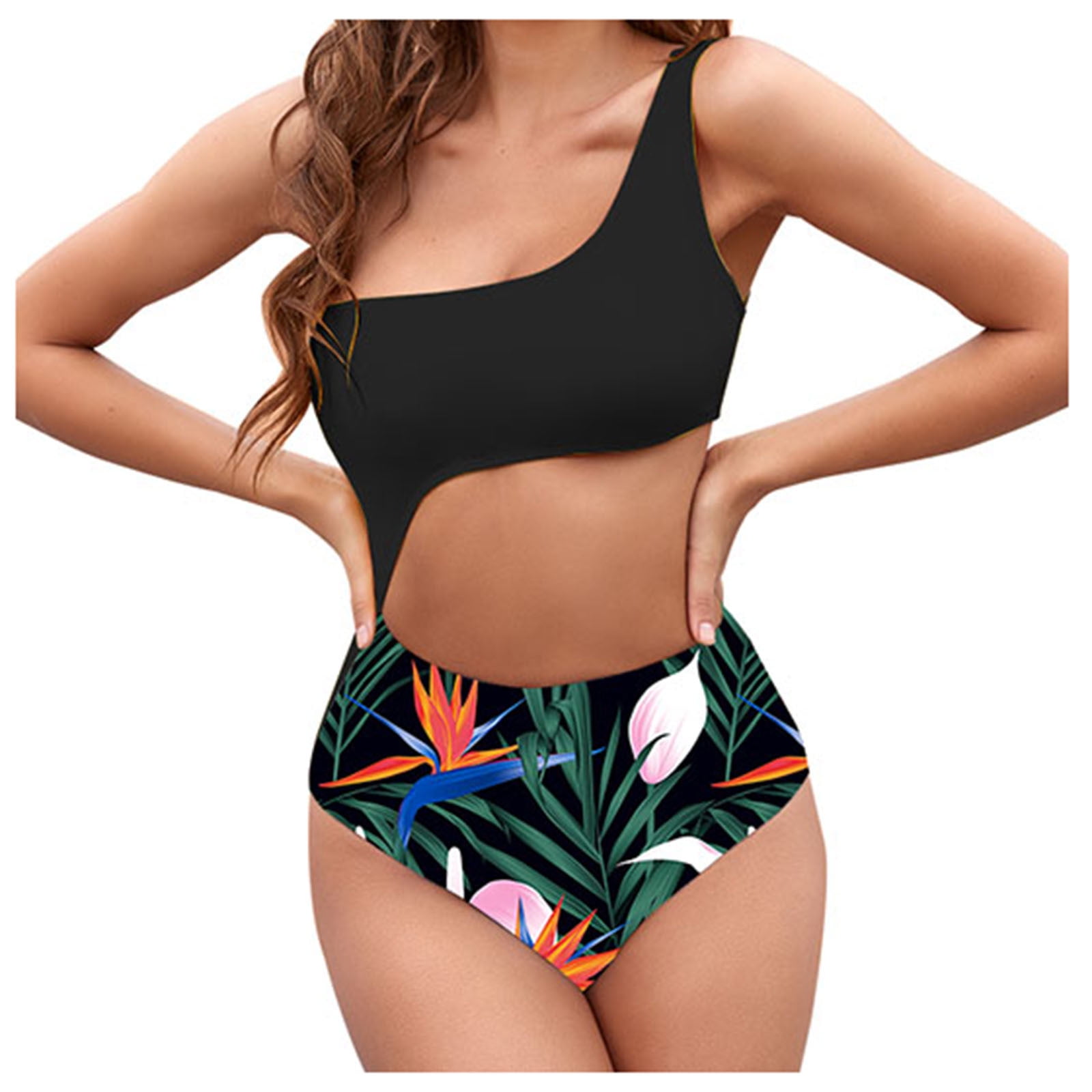 Fesfesfes Fashion Swimsuit for Women Halter Neck Bathingsuit Tummy Control  Monokini Sexy Tight Swimsuit Set Ladies Beachwear Gifts for Her 