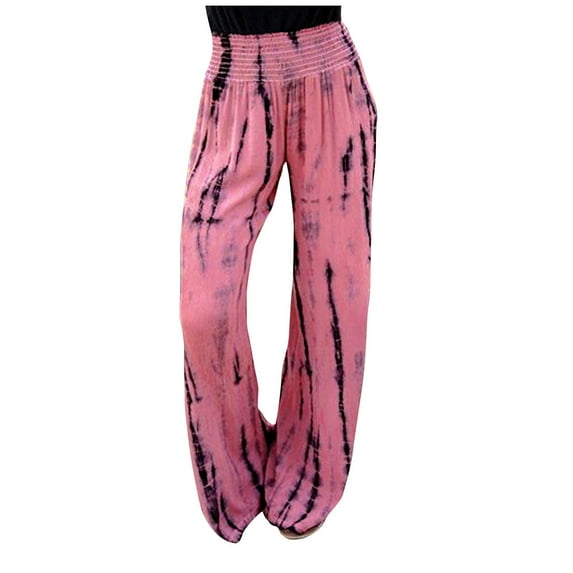 Fesfesfes Women Pant Beach Printing Bandage High Waist Wide Leg Pants Trousers On Sale