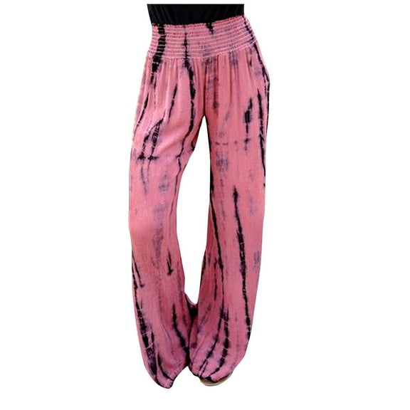 Fesfesfes Women Pant Beach Printing Bandage High Waist Wide Leg Pants Trousers Under $10