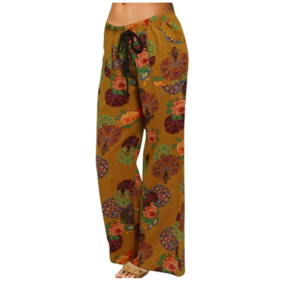 Fesfesfes Women Pant Fashion Printing Pokets Casual Elastic Drawstring Loose Trousers Pants