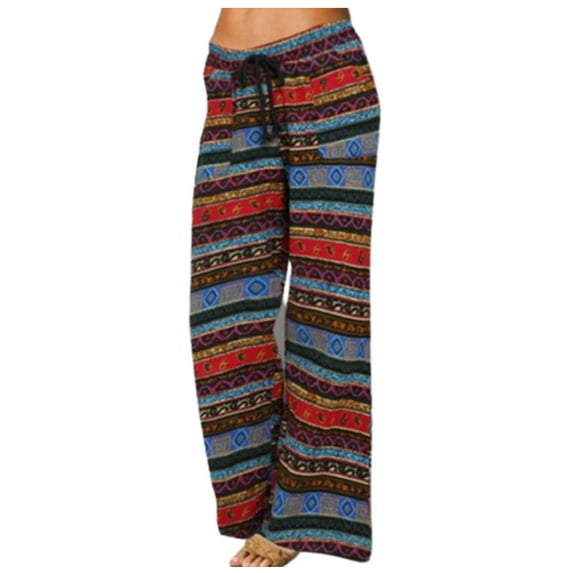 Fesfesfes Women Pant Fashion Printing Pokets Casual Elastic Drawstring Loose Trousers Pants