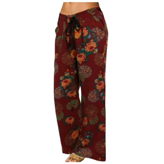 Fesfesfes Women Pant Fashion Printing Pokets Casual Elastic Drawstring Loose Trousers Pants