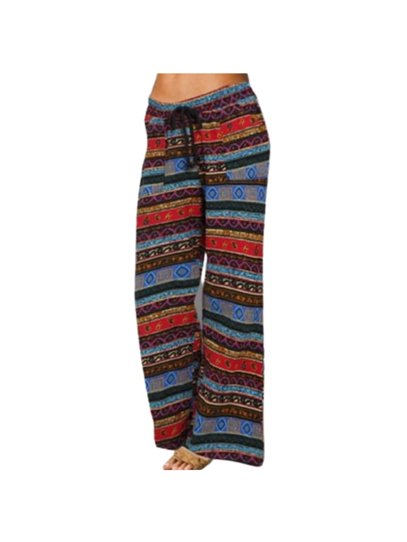 Women Pant Fashion Printing Pokets Casual Elastic Drawstring Loose Trousers Pants