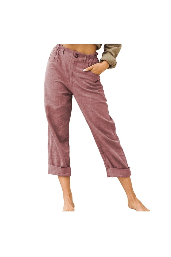 Women Pant Fashion Solid Color Pokets Botton Casual Elastic Drawstring Trousers Pants