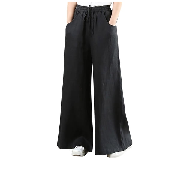 Fesfesfes Women Pant Fashion Trousers High Waist Wash Wide Leg Solid Color Pants