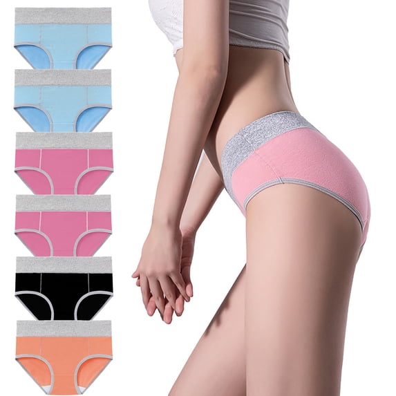 Fesfesfes Women Plus Mid-waist Breathable Lace Butt Lifting 6PC Underwear Panties For Women