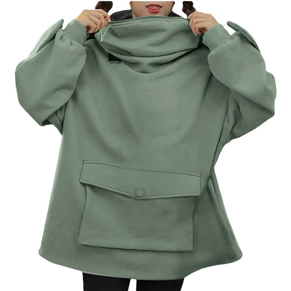 Fesfesfes Women Plus Size Hooded Tops Creative Frog Hoodie Tops with Pocket Cute Design Pullover Sweatershirt