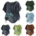 thumbnail image 1 of Fesfesfes Women Plus Size Shirts Women's Summer Casual Round Neck Short Sleeve Flower Printing Loose Shirt Tops T Shirts for Women M(US:6), 1 of 6