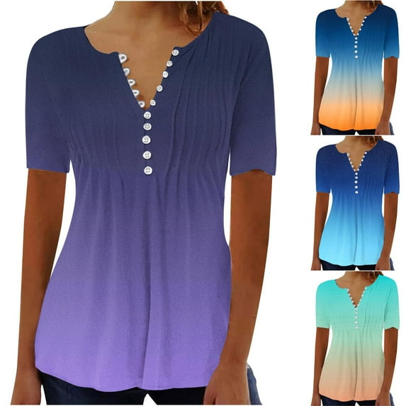 Fesfesfes Women Plus Size Short Sleeve Tops Fashion Women Summer Causal Printing Short Sleeve V-Neck Top Blouse T-Shirt T-Shirts for Women 6(M)