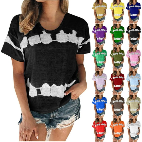 Fesfesfes Women Plus Size Short Sleeve Women's Fashion Printed T-shirt Short Sleeves Blouse Round Neck Casual Tops Sweatshirt for Women 4(S)