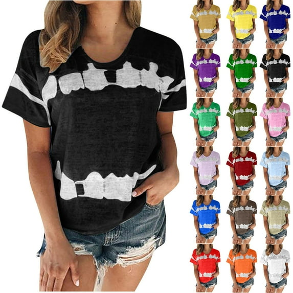 Fesfesfes Women Plus Size Short Sleeve Women's Fashion Printed T-shirt Short Sleeves Blouse Round Neck Casual Tops Sweatshirt for Women 6(M)