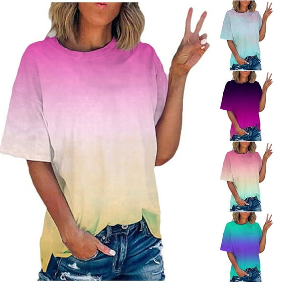Fesfesfes Women Plus Size T Shirts Women's Fashion Printed T-shirt Short Sleeves Blouse Round Neck Casual Tops Short Sleeve Blouses for Women 6(M)
