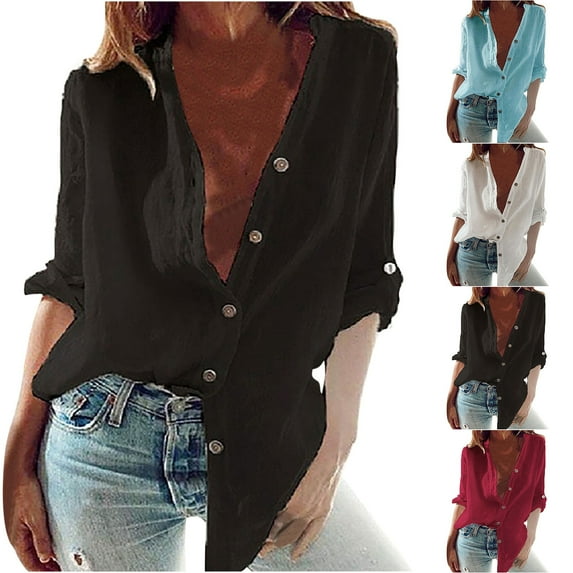 Fesfesfes Women Plus Size T Shirts Women's Summer Casual Stand Collar Neck Long Sleeved Color Loose Shirt Tops Womens Graphic T Shirts 16(XXXXL)