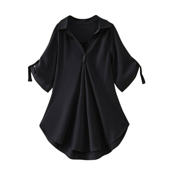 Fesfesfes Women Plus Size Tops Short Sleeve Shirt Loose Solid Color Tops Waist Slimming Chiffon Tops 3XL(US:14)