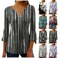 thumbnail image 1 of Fesfesfes Women Plus Size Tops Women Fashion Printed Casual V-Neck 3/4 Sleeve T-Shirt Blouse Tops Layering Shirts for Women 8(L), 1 of 6