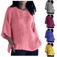 thumbnail image 1 of Fesfesfes Women Plus Size Tops Women's Summer Fashion Solid Color Cotton Linen Short-sleeved Roundneck Loose Casual Tops V neck Tshirt Women 12(XXL), 1 of 7