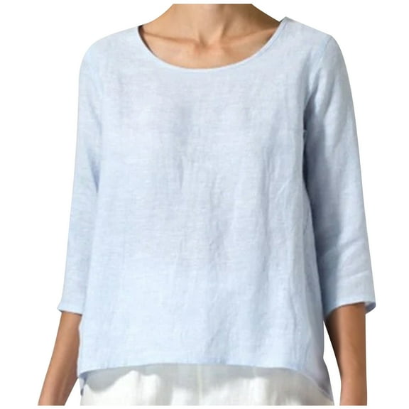 Fesfesfes Women Plus Size Tops Womens Spring And Summer Round Neck Short Sleeve Solid Loose Casual Cotton Wide Neck Tshirt Women 4XL(US:16)