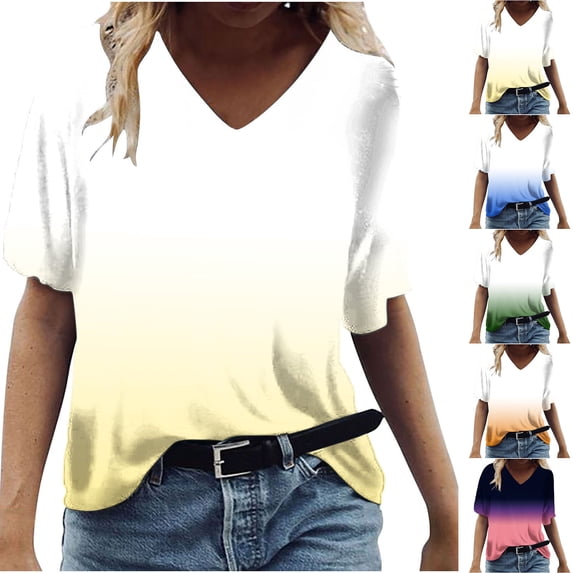 Fesfesfes Women Plus Size Tops Womens Summer Tops V Neck T Shirts Printed Tops Loose Casual Tshirts Tshirts Shirts for Women Graphic L(US:8)