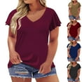 thumbnail image 1 of Fesfesfes Women Plus Size Tshirts for Women Plus-Size Ruffles Solid Blouses Short Sleeve Summer V-Neck Tops T- T Shirt for Women 14(XXXL), 1 of 8