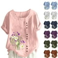 thumbnail image 1 of Fesfesfes Women Plus Size Tshirts for Women's Summer Casual Round Neck Short Sleeve Flower Printing Loose Shirt Cute Tops for Women 6(M), 1 of 5