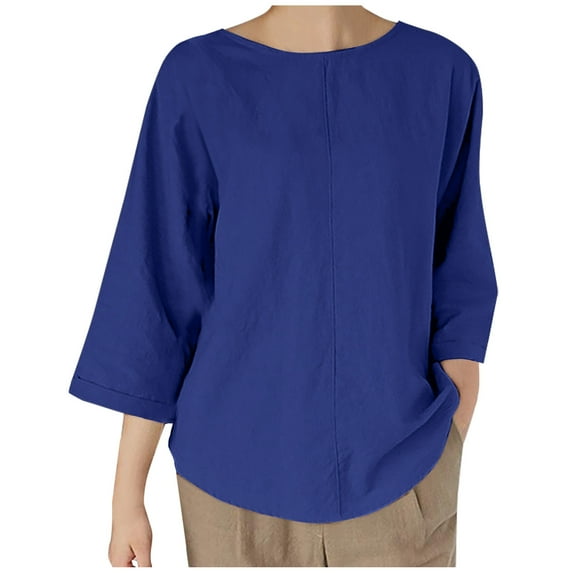 Fesfesfes Women Plus Size Workout Clothing Fashion Women's Summer Round-Neck Solid 3/4 Sleeve Casual Top Blouse Womens T Shirts Casual XL(US:10)