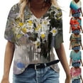 thumbnail image 1 of Fesfesfes Women Plus Size Workout Clothing Women's Fashion Casual Plus Size Scenic Flowers Printing V-Neck T-Shirt Tops Womens Tops 4XL(US:16), 1 of 6