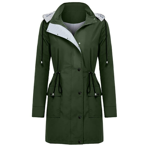 Fesfesfes Women Rain Jacket Outdoor Plus Size Waterproof Hooded Outerwear Windproof Loose Coat