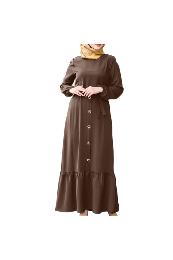 Women Robe Loose Long Sleeve Dress Solid Ankle-length Dress Long Dress