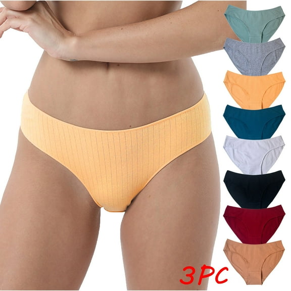 Fesfesfes Women'S Panties 3PC Women Everyday Solid Color Ventilate Low Waist Elastic Underwear Panties